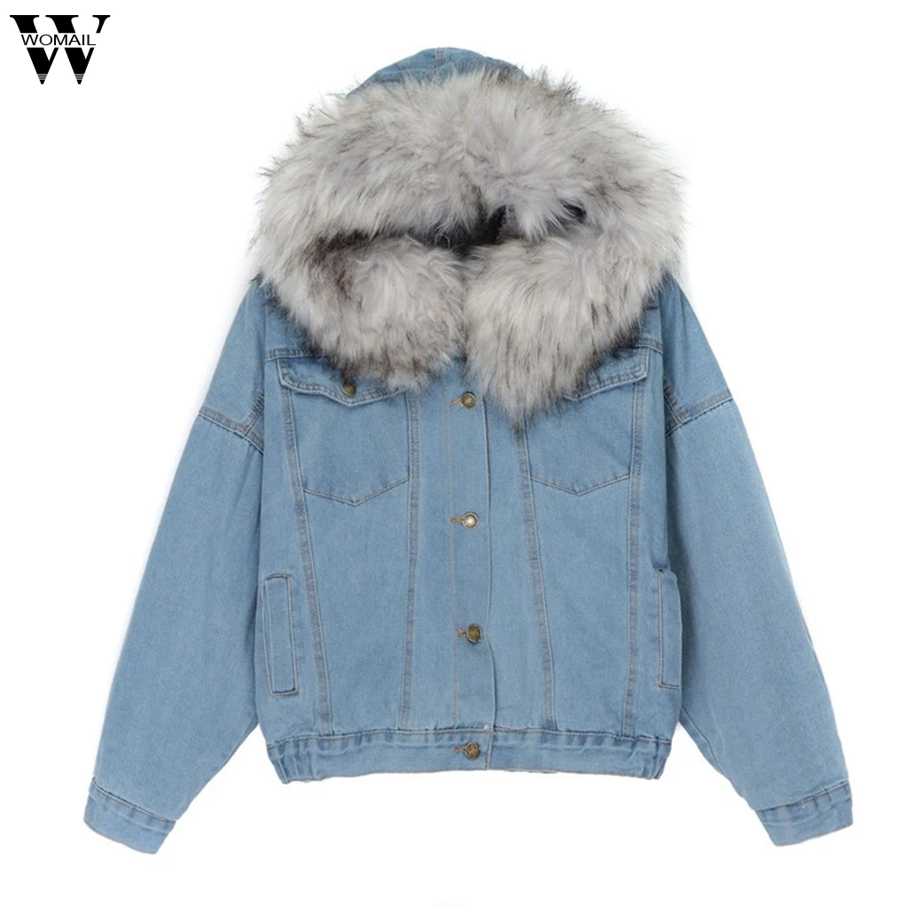 Womail, женские пальто, женское теплое джинсовое короткое пальто, куртка с воротником, Тонкая зимняя верхняя одежда с капюшоном, пальто, Женское пальто, S-XL