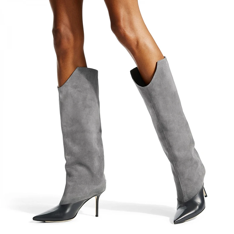 grey womens boots knee high