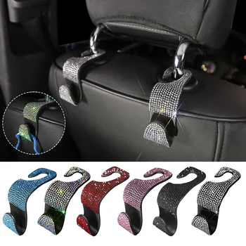 

2pcs For Handbags Multifunction Rhinestone Car Headrest Hook Interior Space Saving Storage Hanger Holder Grocery Seat Back