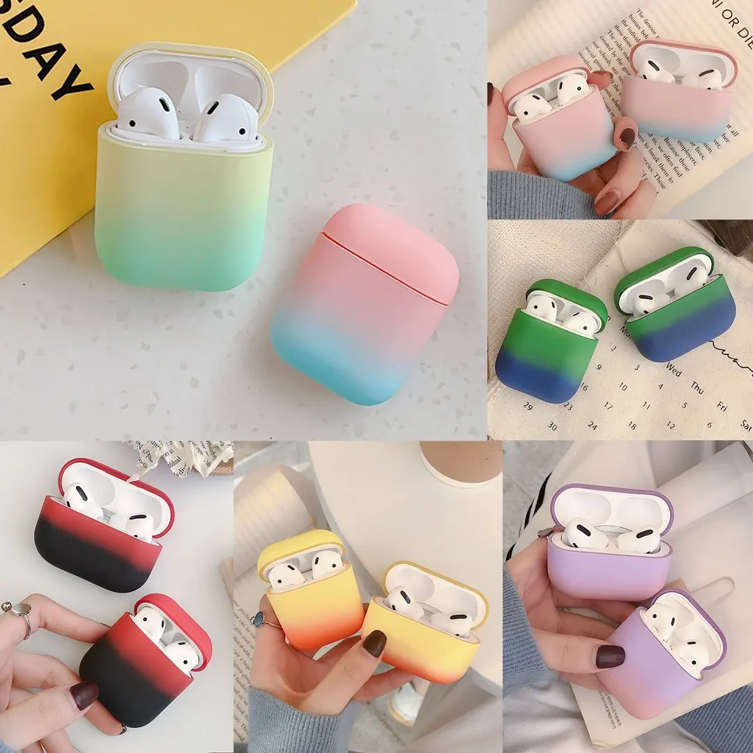 Для AirPods 1/2 чехол градиентной радужной расцветки наушники пластиковый жесткий
