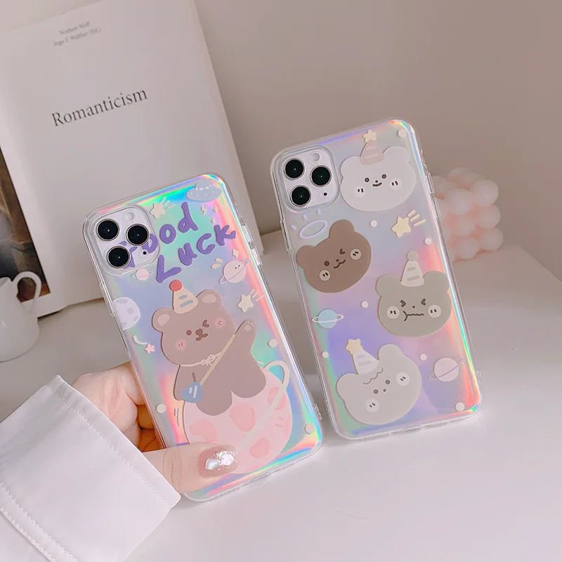 Лазерный планета медведь мобильный телефон чехол подходит для iPhone11 12Pro Max мини X XR
