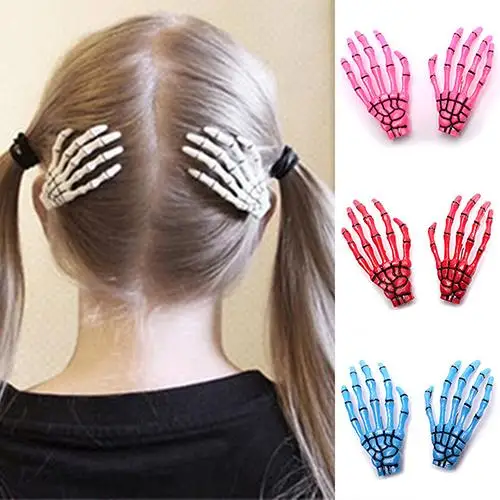 HOT SALES！！！New Arrival 1 Pair Fashion Skull Hand Bone Hairpin Gripper Ghost Skeleton Hair Clips Hairclips Wholesale Dropshippin