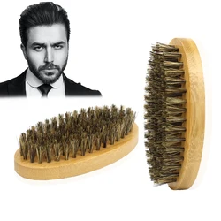 Customizable Logo Eco Friendly Boar Bristle Men'S Shaving Brush  Hard Round Wood Handle Comb Shaving Brush