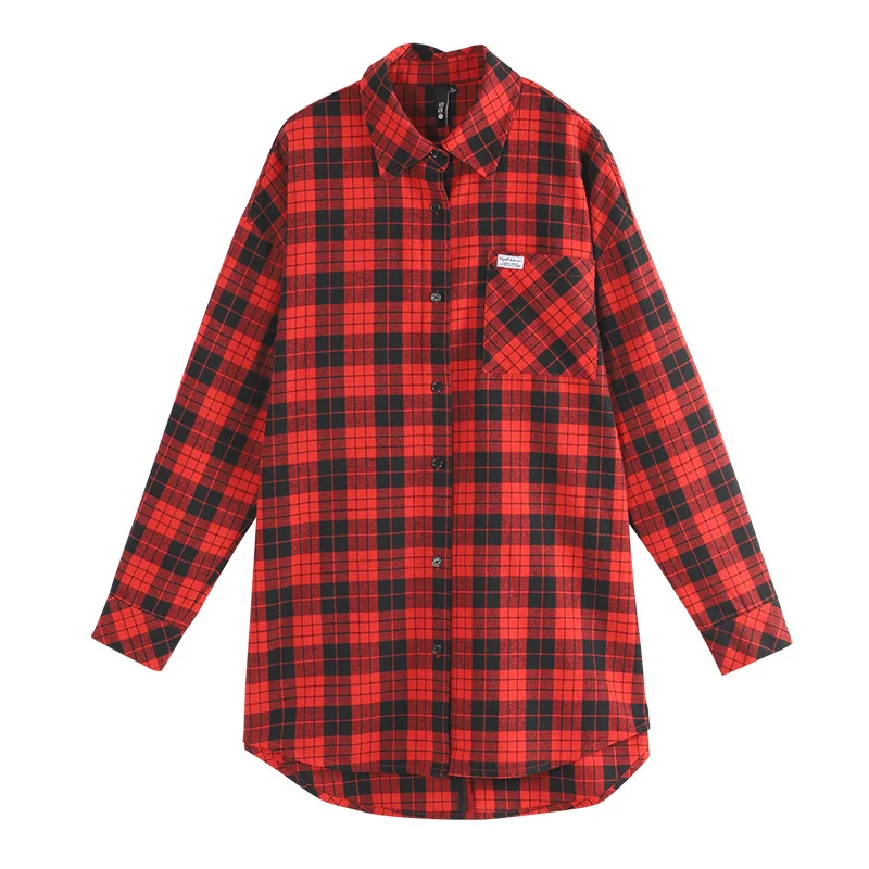  Toyouth Fashion Women Plaid Long Sleeve Blouses and Shirts Casual Turn Down Collar Hit Color Shirts