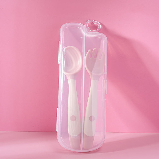 Spoon Fork Set Toddler Infant Bendable Silicone Soft Spoons Learning Tableware Safe Feeding Flatware with Storage Box