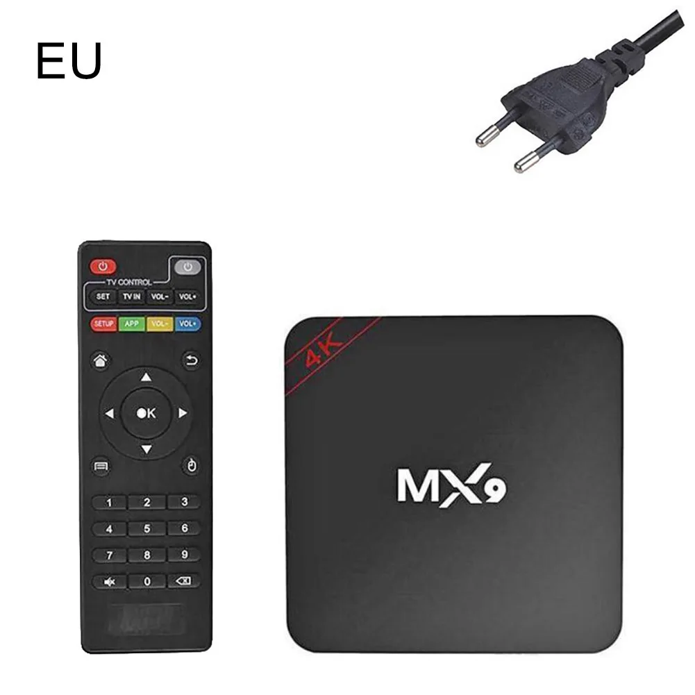 Hot Sale MX9 4K Quad Core 2GB RAM 16GB ROM Android 7.1 TV BOX 2.0 HD HDMI SDs Slot 2.4GHz WiFi Set Top Box Media Player - Color: EU Plug