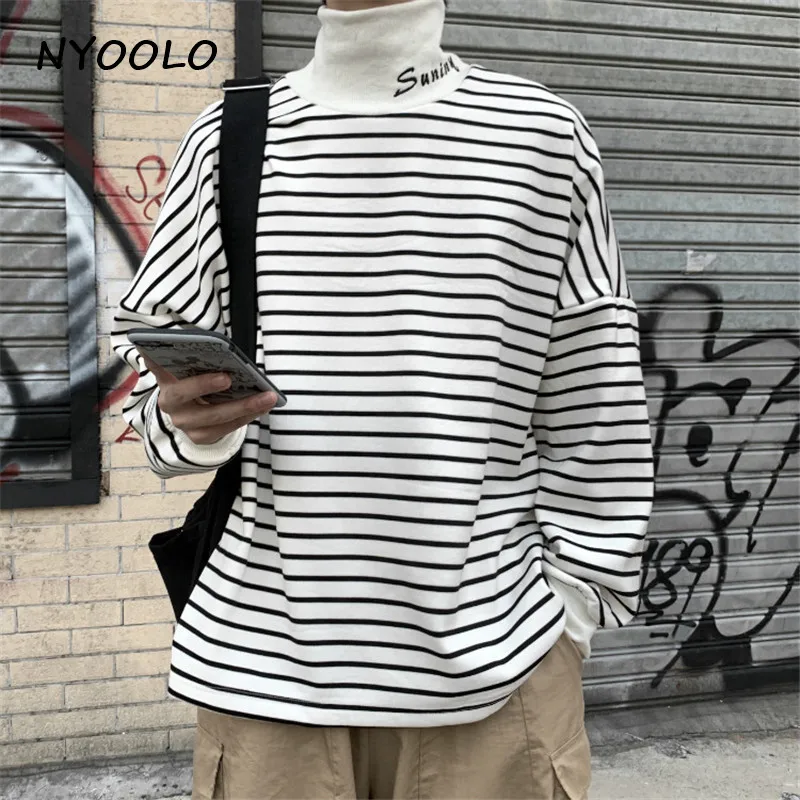 NYOOLO Harajuku уличные буквы вышивка полосатый толстый теплый худи осень зима свободные пуловеры водолазка Толстовка для женщин и мужчин
