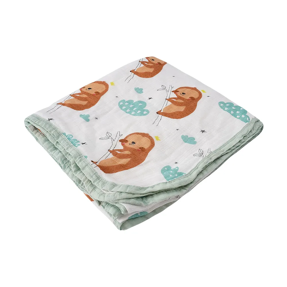 

Kangobaby 4 Layers Muslin Blanket Baby Quilt Bamboo Cotton with Rainbow Sloth Print Photography Accessory Room Decorations