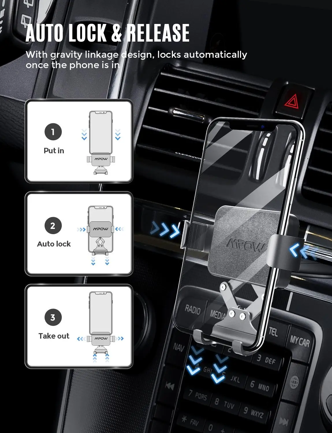 Mpow Gravity Автомобильный держатель для телефона с автоматическим зажимом Hands-free CD слот Автомобильный держатель для телефона с автоматическим замком Авто релиз для iPhone samsung