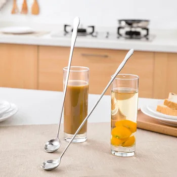 

1PC Stainless Steel Long Handle Fruit Juicy Wine Bar Drink Cocktail Mixing Spoon Silver Color Coffee Teaspoon