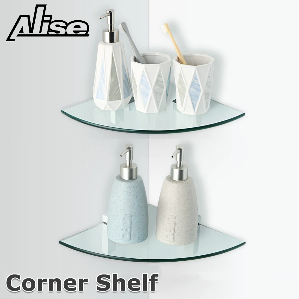 

Bathroom Glass Corner Shelf Shower Shelf Shower Shelf Wall Mount Storage 7MM Tempered Glass Shelf Bracket Bathroom Accessory