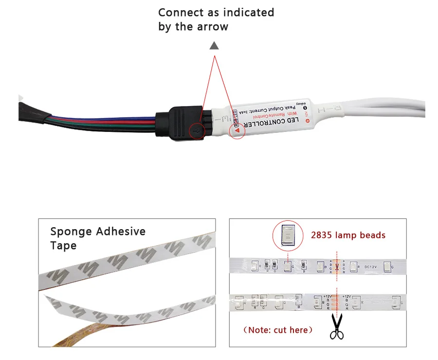 LED-Leuchtstreifen Set, RGB, 12 V, 5050 + 2835, Adapter + WiFi Controller,  3 m –