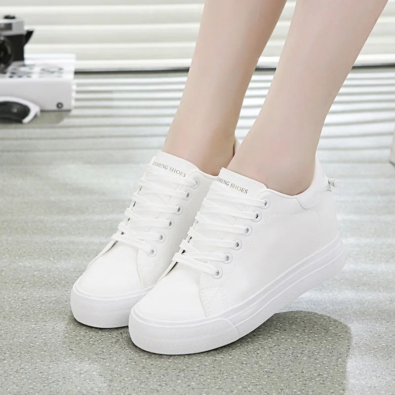 

Elevator White Shoes Women's 2019 New Style Summer Versatile Korean-style Microfiber Autumn Thick Bottomed Lace-up-Style Leather