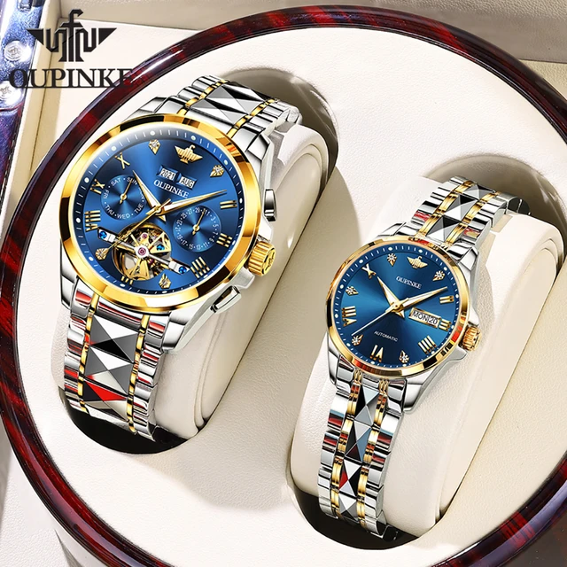 OUPINKE Brand Luxury Couple Watches Luminous Waterproof Sapphire Mirror  Sport Gift Couple Bracelet Necklace Mechanical Watch