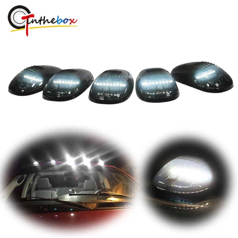 

Gtinthebox 5pcs Smoked Lens Cab Roof Clearance Marker Lamps w/Xenon White Full Strip LED Lights For Chevy Dodge Ford GMC Trucks