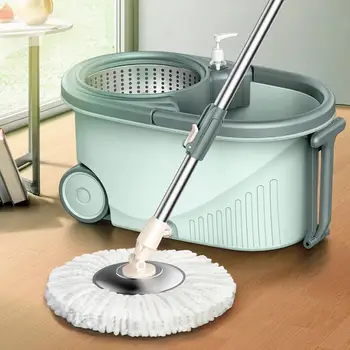 

360 Degree Rotating Spin Mop Microfiber Mop Head Bucket Dry Wet Floor Cleaning System Strong Water Absorption