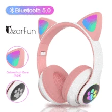 Écouteurs Bluetooth sans fil avec micro, lumière Flash, oreilles de chat mignonnes, casque de musique stéréo pour enfants filles, casque de téléphone, cadeau