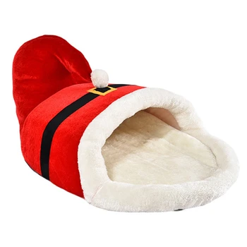 

Christmas Style Slippers Semi-Closed Pet Nest Kennel Dog Cat Tent Cave Bed Pet Sleeping Bag Thick Velvet Warm