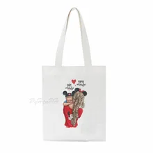 Холщовая Сумка-тоут для мамы с рисунком мышки и мамы, Большая вместительная женская сумка, многоразовая сумка для покупок