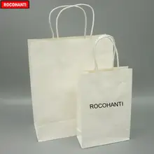 ROCOHANTI 100 шт белая крафт-бумага сумки высшего качества бумажные сумочки для шоппинга на заказ с печатью вашего логотипа