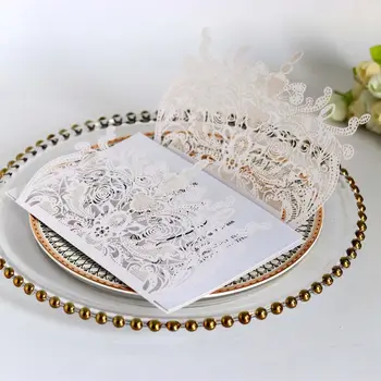 

50pcs Wedding Invitation Card with ribbon Laser Cut Floral Glittering Engagement Baptism Invitations Birthday Greeting Card