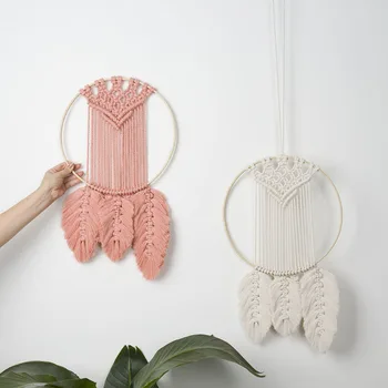 

Macrame Feather Leaf Dream Catcher DIY Fringed Tapestry Ins Macrame Wall Hanging Hand-made Bohemian Decorative Wall Tapestry