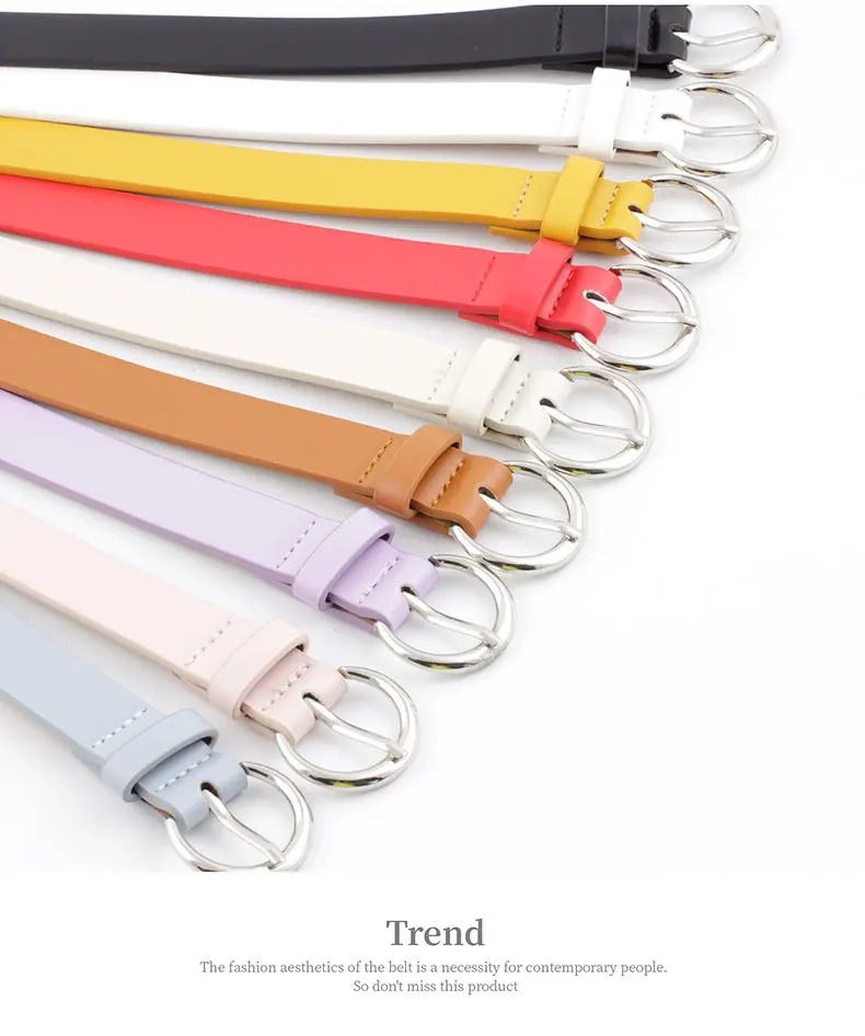 New version of the simple student PU belt wild dress sweater fine belt classic round pin buckle clothing decorative belt