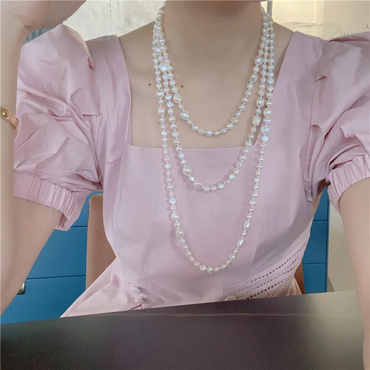

68” Women's White Baroque Keshi Pearl Long Necklace For Women Lady Jewelry