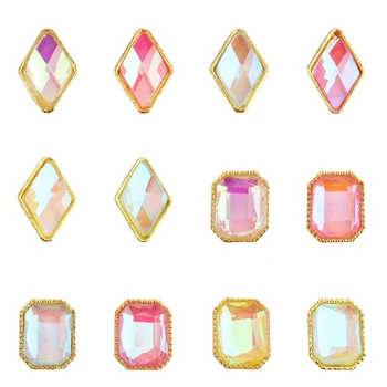 

100Pcs Luminous Flat Nail Rhinestone in the Dark Mixed 12 Patterns Crystal 3D Long Octagonal,Rhombus,Nail Art Rhinestone JC10112