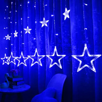 Led Star Gordijn Light String Christmas Fairy Wedding Garland String Outdoor Tuin Indoor Slaapkamer Woonkamer Gordijn Decor