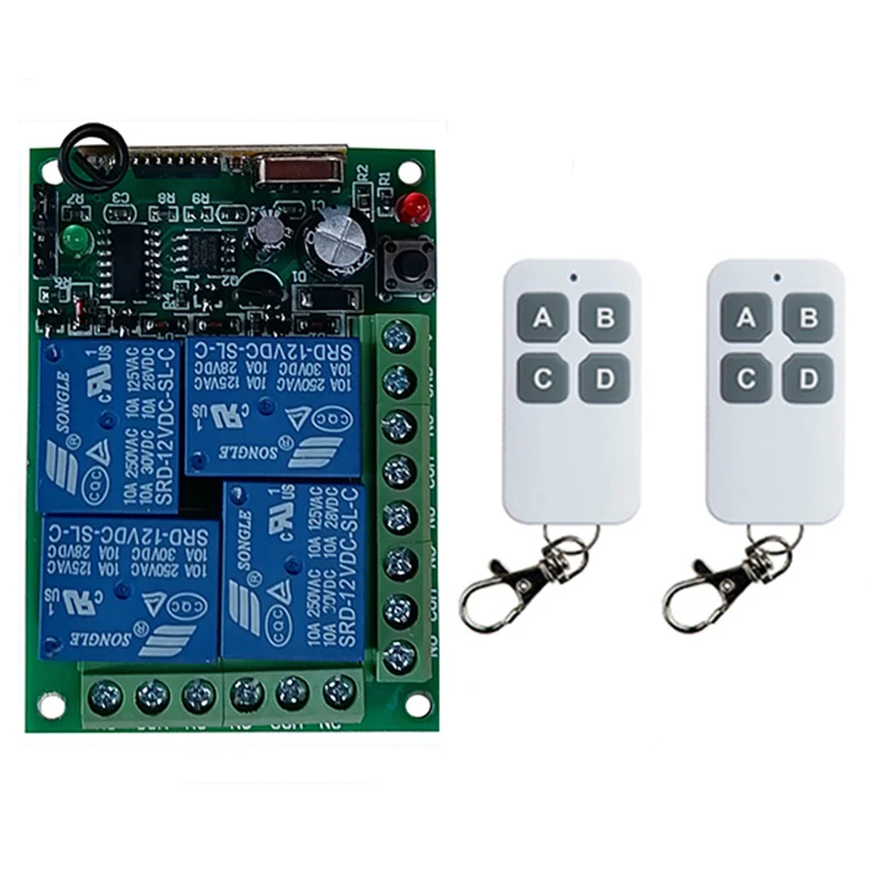 

433MHz DC 12V 24V 10A Relay 4CH Wireless RF Remote Control Light Switch 10A Relay Output Radio Receiver Module +Transmitter