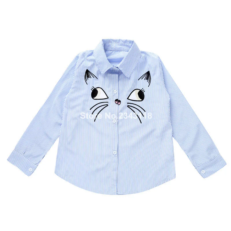 

2019Spring Girl Clothes Cat Striped Long-sleeved Shirt 3-12 Years Old Girl Shirt In The Blouse Child Student Shirt Stripe