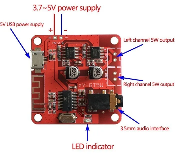 XY-BT5W DC 3,7~ 5 в Bluetooth 4,2 аудио приемник 5 Вт+ 5 Вт стерео усилитель мощности доска