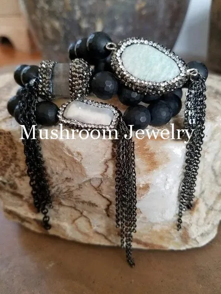 

Faceted Black Onxy Beads Women's Bracelet,Pave Crystal Pearl Bracelet,labradorite Charm Pendan Natural Stone Onxy Bead Bracelet