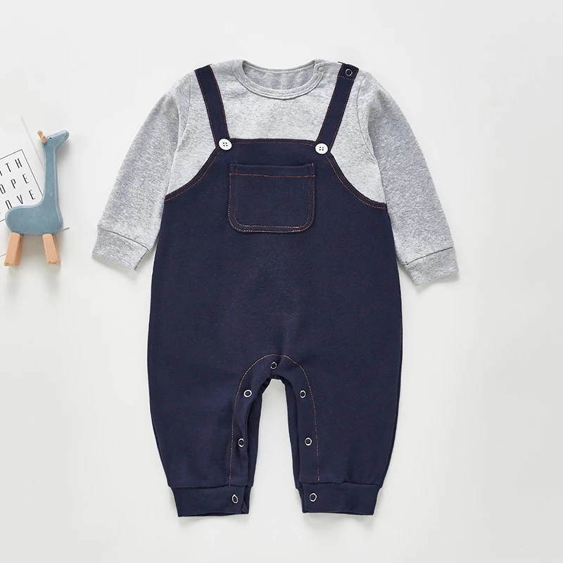 Spring Kids Baby Boy Rompers Baby Boy Long Sleeve Fake Two Braces
