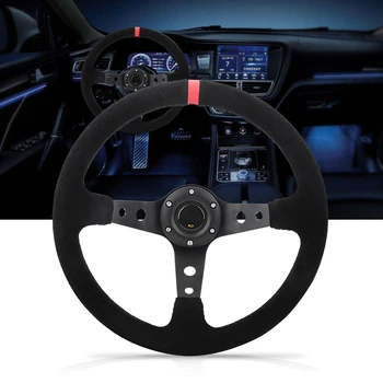 

14inch 350mm Deep Dish Drifting Steering Wheel Universal Leather Aluminum Car Auto Racing Sport Steering Wheel Accessories