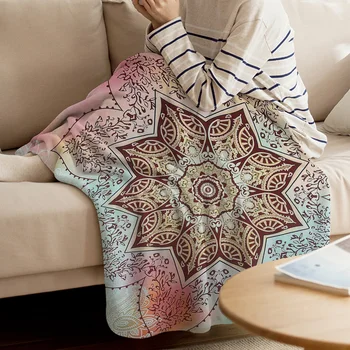 

Mandala Pattern Gradient Printed Flannel Blanket Soft Throw Blanket Machine Washable Blankets for Beds