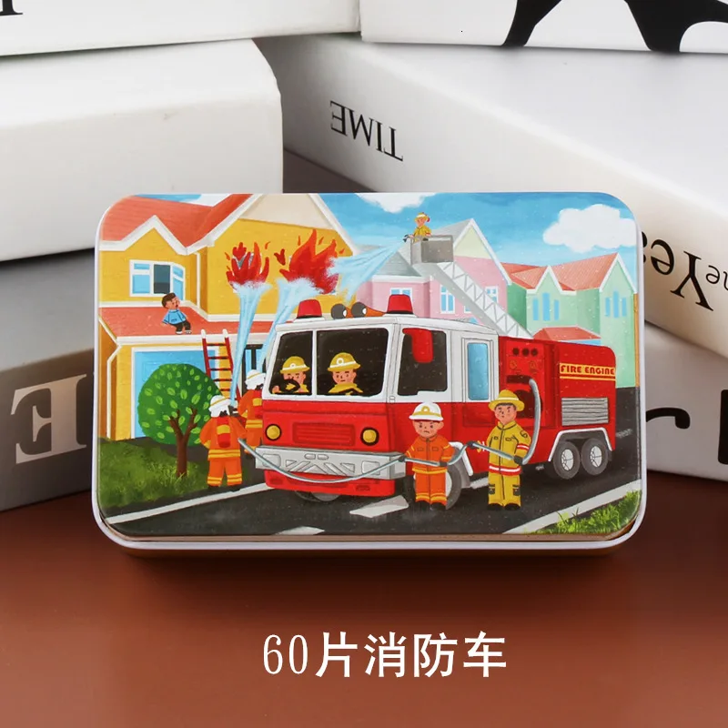 Деревянные пазлы Игрушки 60 шт. дети радость Превосходное качество головоломки деревянные Мультяшные животные Развивающие головоломки игрушки для детей - Цвет: Fire truck