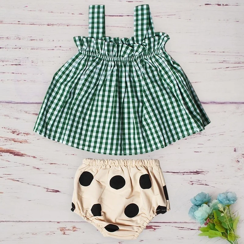 Baby Girl Fashion Summer Clothes Suit Children Clothing 2019 Plaid Sleeveless Top Bubble Pants Shorts For Newborn | Мать и ребенок