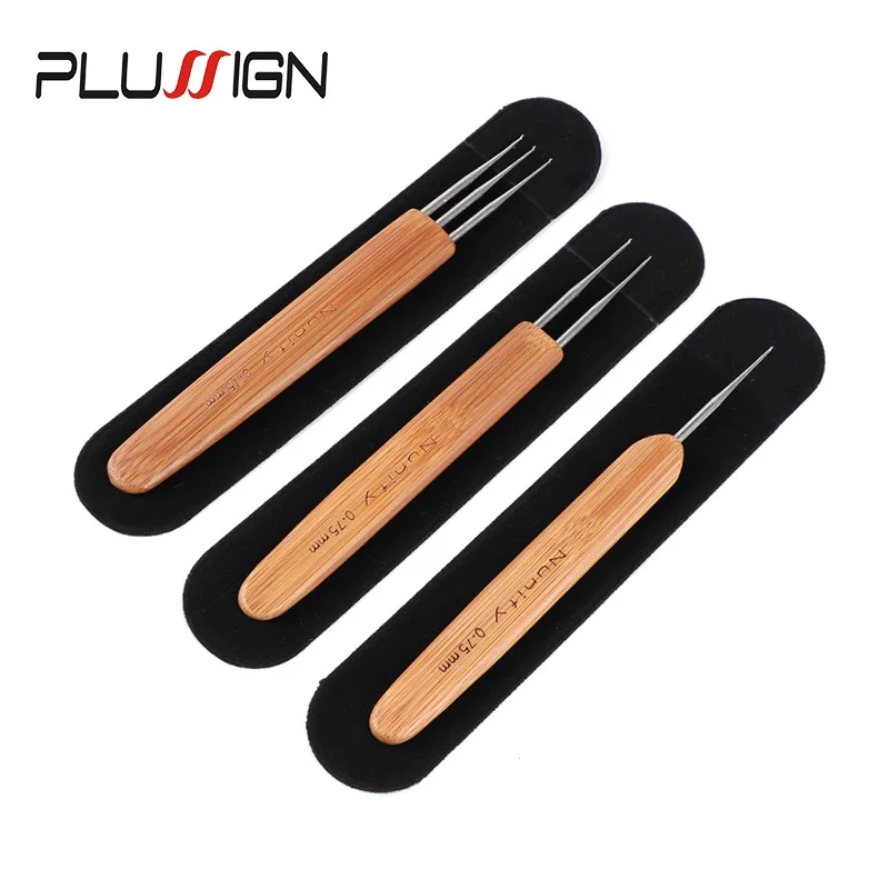 

0.5/0.75Mm Dreadlocks Crochet Hooks Set For Hair Extensions Weaving Needles With Bamboo Handle For Dreads Hair Dreadlock Tool