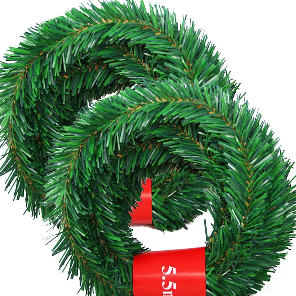 5.5m Pine Christmas Garland Decorative Green Artificial Xmas Tree Rattan Banner Party Plastic Pendant Tinsel Hanging Decoration