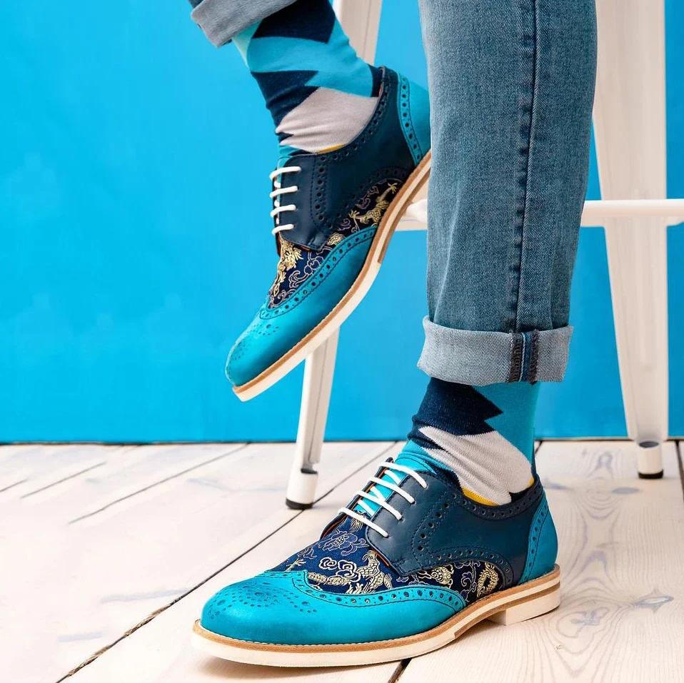 

Handmade Silk Dragon Pattern Oxford Shoes Color Mixing Men Brogues Shoes mens loafers leather zapatos de hombre D316