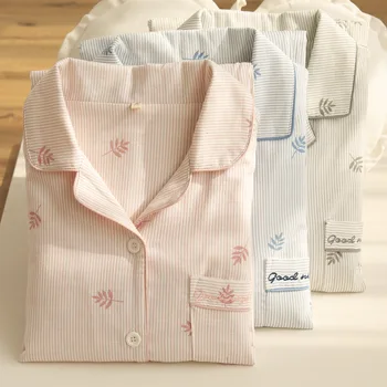 

Summer Couples Pajamas Men and Women Tracksuit Cotton Short Sleeve Trousers Gauze Set Pajamas