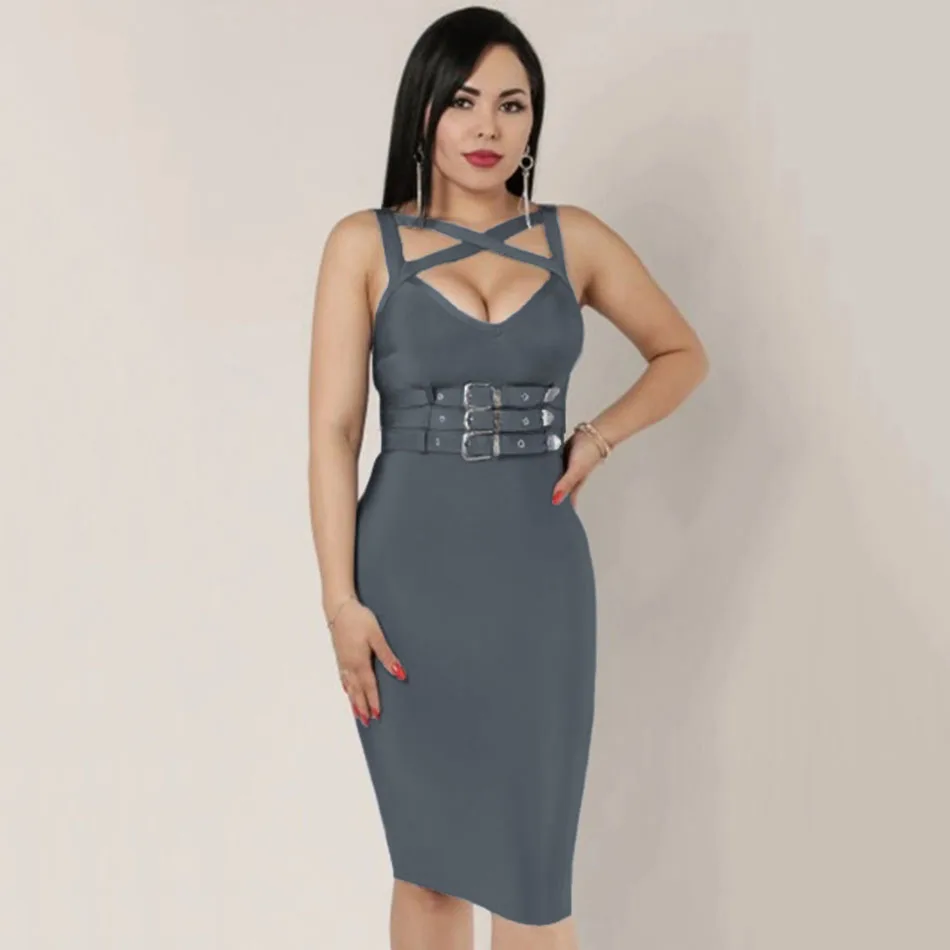 2020-Summer-New-Women-s-Fashion-Elegant-Bandage-Dress-Sexy-Gray-Bandage-Dress-Cross-Buckle-Belt