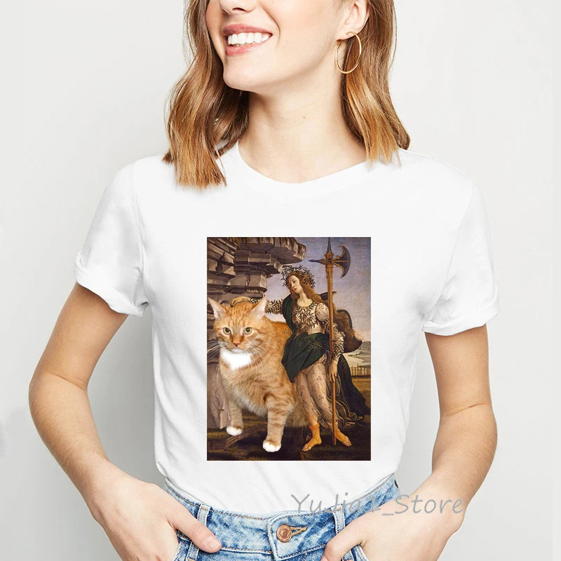 Ropa mujer Mona Lisa and her cat футболка с рисунком для женщин плюс размер vogue Забавные футболки femme летние топы женская футболка