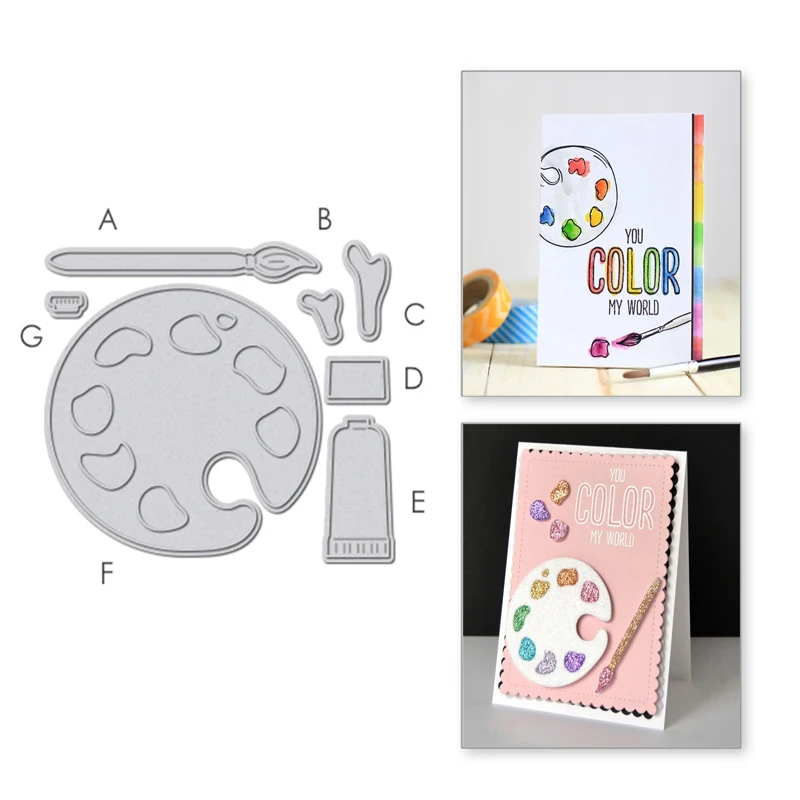 

YaMinSanNiO 7pcs/lot Painting Board Metal Cutting Dies Scrapbooking Paintbrush for Card Making Craft Die Cut New Arrival 2019