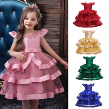 Платье для девочек торжественное платье с цветочным рисунком для маленьких девочек от 1 до 8 лет Vestidos, 5 цветов, детская одежда для свадебной вечеринки одежда для дня рождения