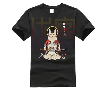 

2019 Streetwear Japan Style Ukiyo E Funny Samurai Cat Anime TShirts Mens Short Sleeve T-shirts Hip Hop Tees