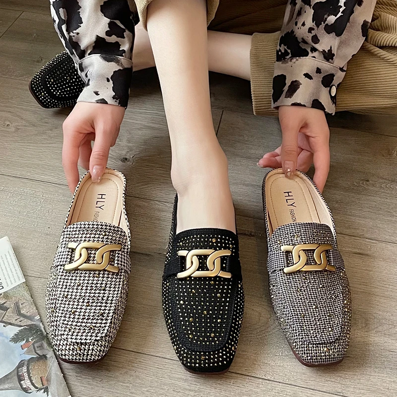 Buckle Embellished Loafers Women Mules Shoes Square Toe Spring Slippers Female Casual Moccasins Slip On Comfortable Footwear Aliexpress Shoes