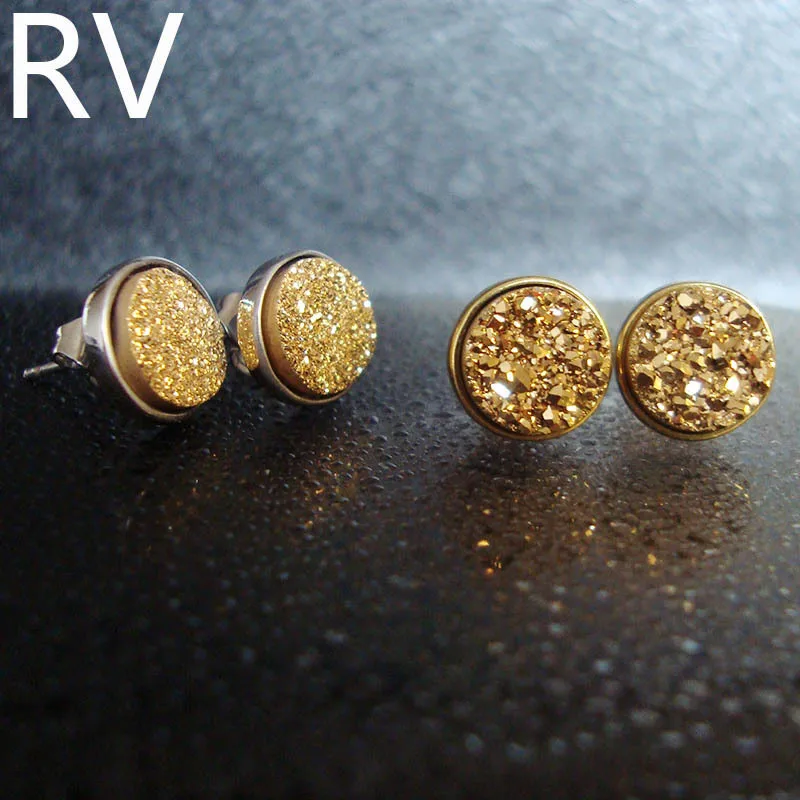 

S925 Silver Natural Raw Ore Gemstone Geode Ear Stud Lens Earrings Mixed